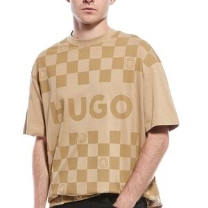 HUGO Men's Beige Checkered Tee